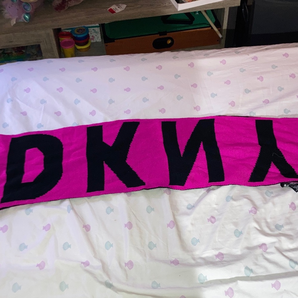 DKNY Fuchsia and Black Logo Scarf
